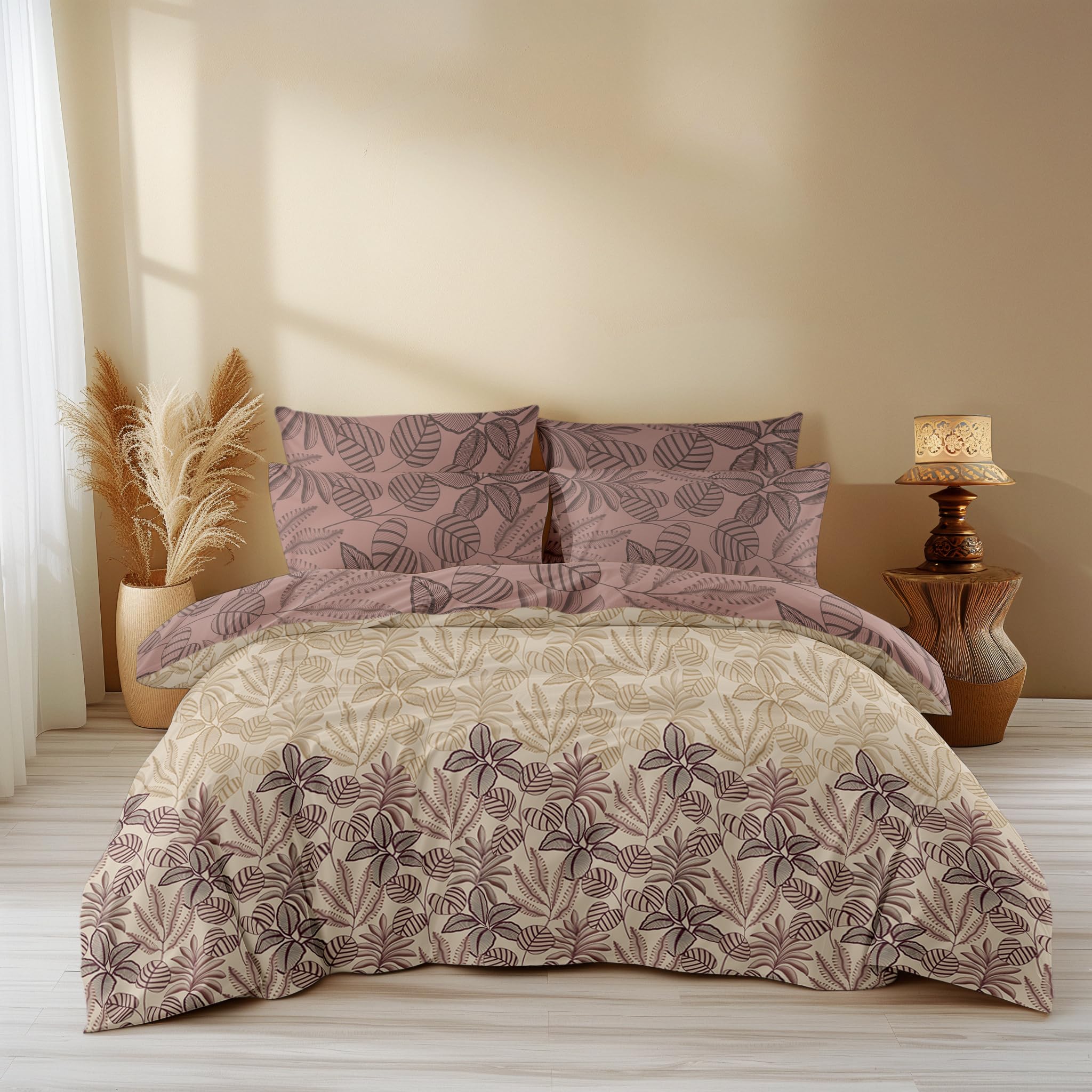 LOOMLYFE 300 TC Cotton All Season King Size Ac Comforter || Blanket || Duvet with 1 King Size Flat Bedsheet 108X108 Inch and 2 Large Pillow Cover - 4 Piece Comforter Set - MaroonCoconut