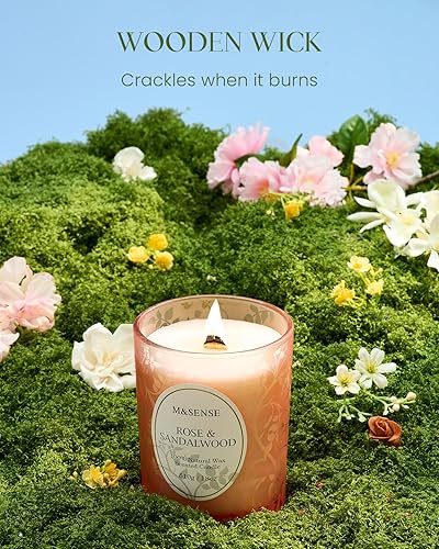 Miniatura 2 de M&SENSE Vela perfumada de sándalo rosa, cera de soja con mecha de madera agrietada, 18 onzas, 100 horas de combustión limpia de larga duración,