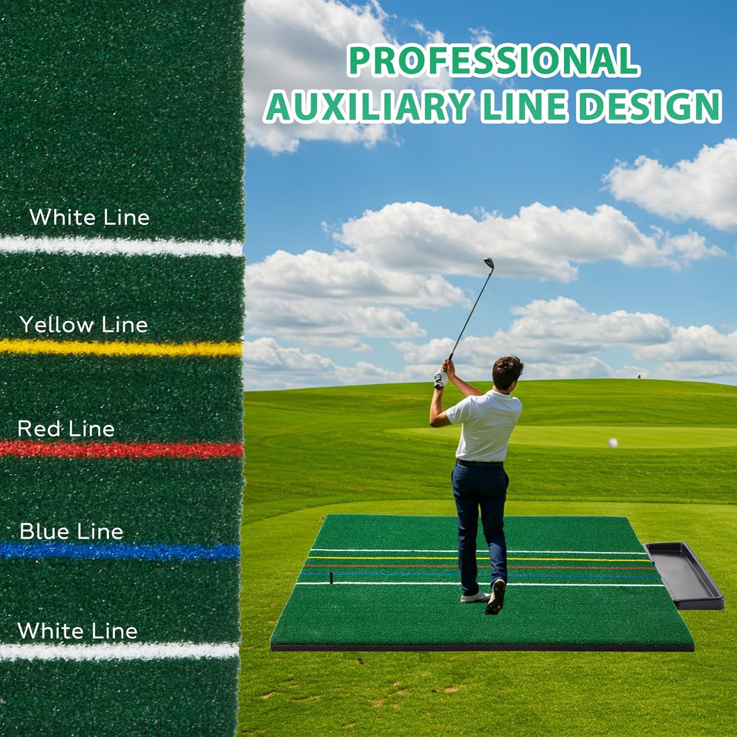 5×4/5×5FT Elite Golf Hitting Mats Professional Golf Mats Practice Outdoor Indoor 𝙬𝙞𝙩𝙝 𝘼𝙪𝙭𝙞𝙡𝙞𝙖𝙧𝙮 𝙡𝙞𝙣𝙚, Golf Driving Turf Grass Matt Simulators for Home with 3 Tees and Tray