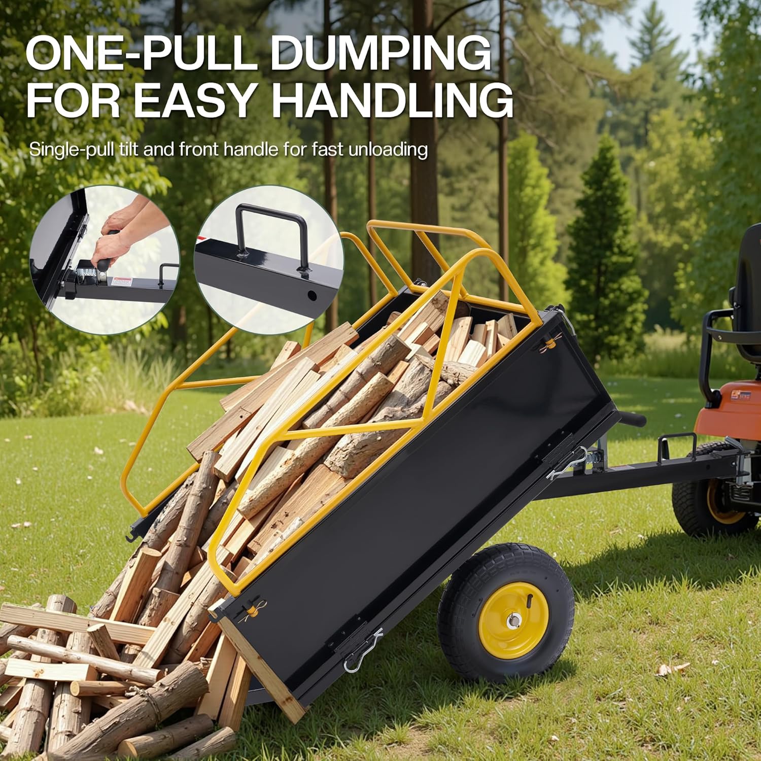 Jocisland Garden Utility Trailer, 500Lbs 12 Cu.Ft ATV UTV Trailer Tow Behind Dump Cart with Removable Sides, Rear Hitch & Convenient Handle, Outdoor Lawn Mower Cart for Tractor