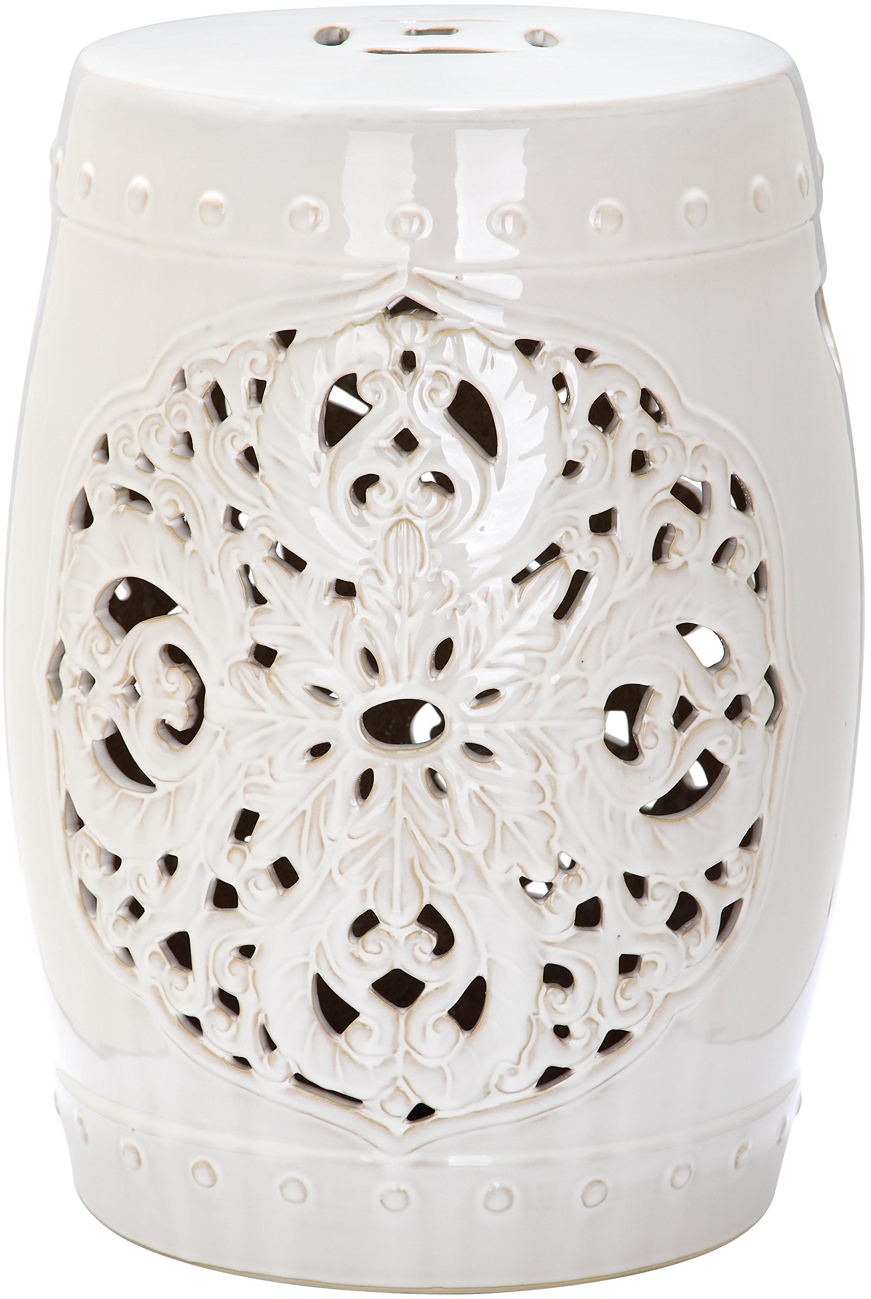 Safavieh Flora Glazed Ceramic Decorative Garden Stool, Cream