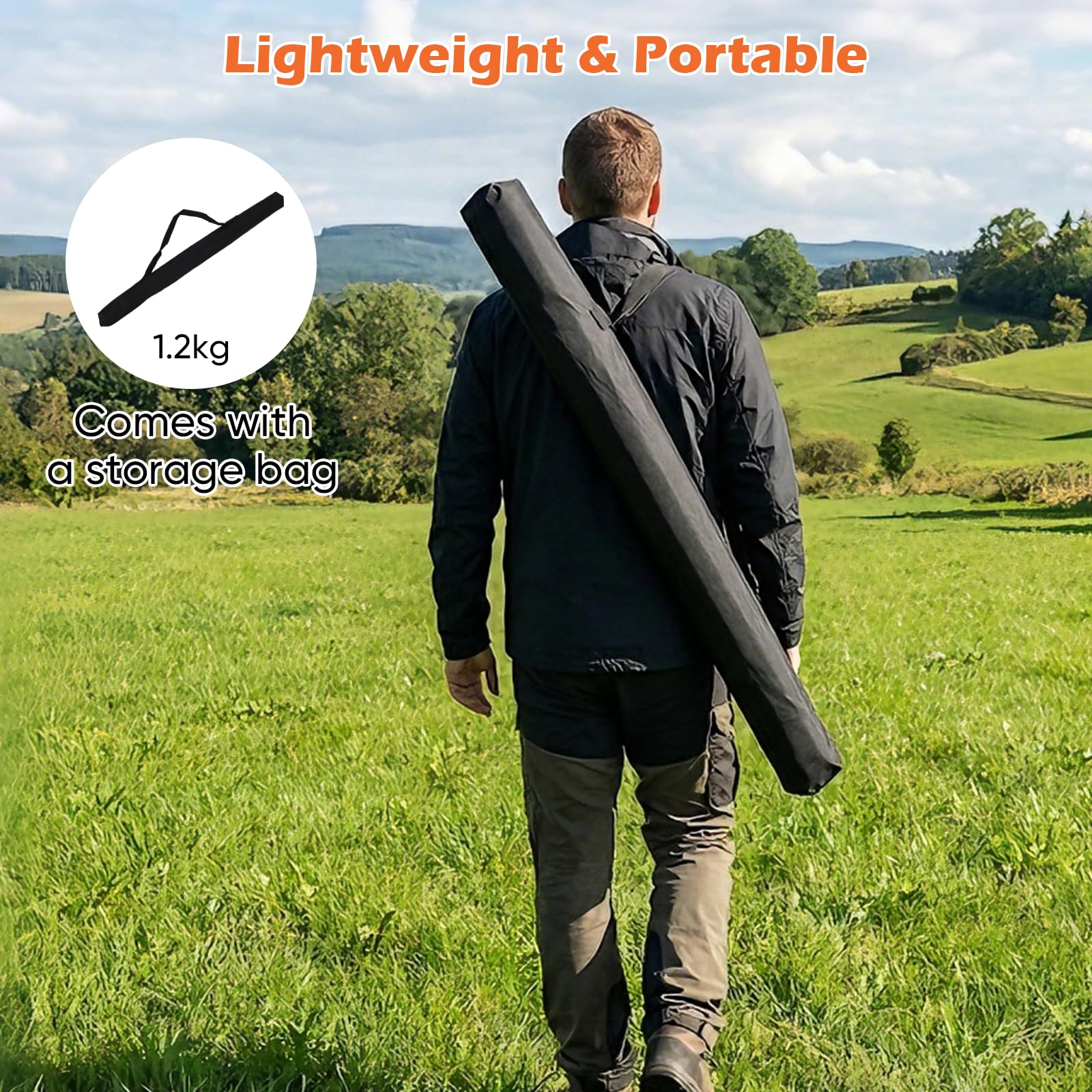 Barre télescopique pour tentes 2 pièces, Mat télescopique en alu 80-240cm – Barres de bâche pour Voile d‘ombrage, Camping – Tige télescopique avec Embout antidérapant et Housse de Rangement