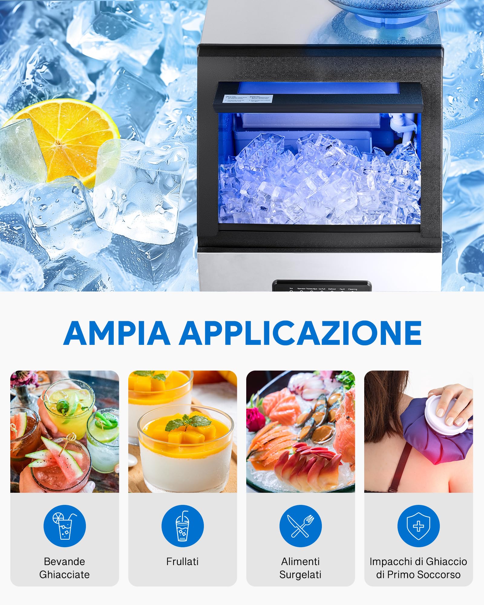 CREWORKS Macchina Ghiaccio Professionale 59kg/24h in Acciaio Inox | Stoccaggio 10kg 36 Cubetti/Ciclo Schermo LCD Autopulente Fabbricatore Ghiaccio Commerciale per Casa Ufficio Ristorante Bar