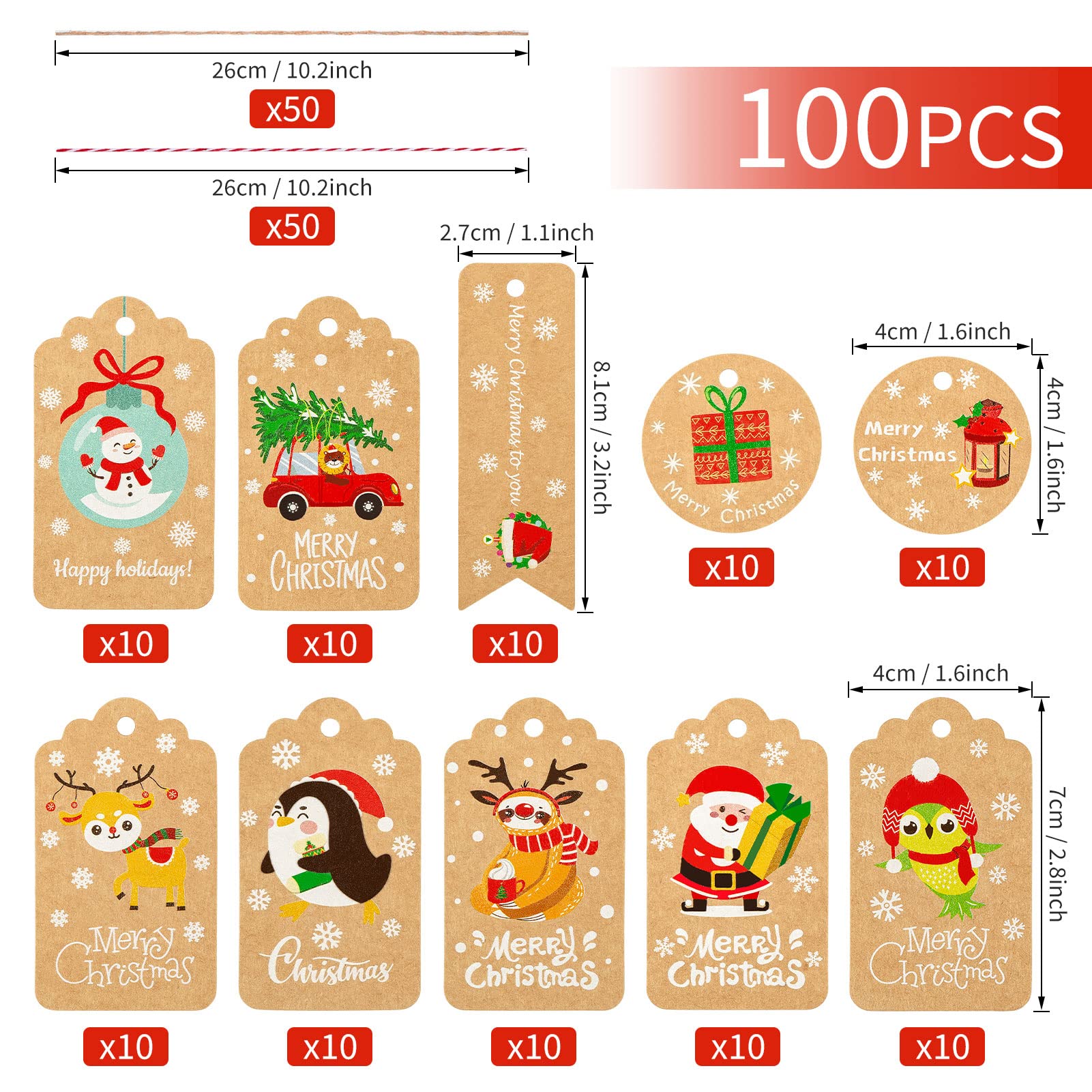 JeoPoom 100 Pezzi Etichette Regalo In Carta Kraft, Tag Regalo Con Spago - Foto 13