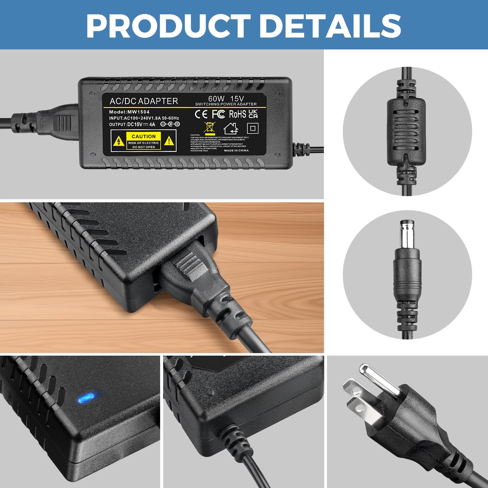Amazon.com: HPMN 15V 4A Power Supply AC Adapter with DC Plug for