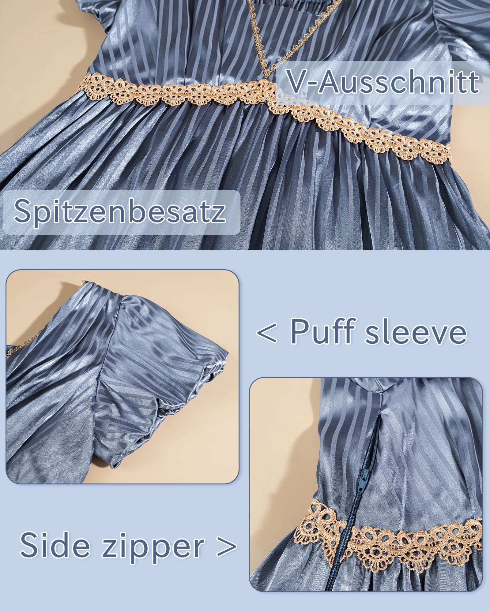 Abito da donna Regency Jane Austen lungo Vintage Abito da ballo vittoriano, con guanti, stile impero