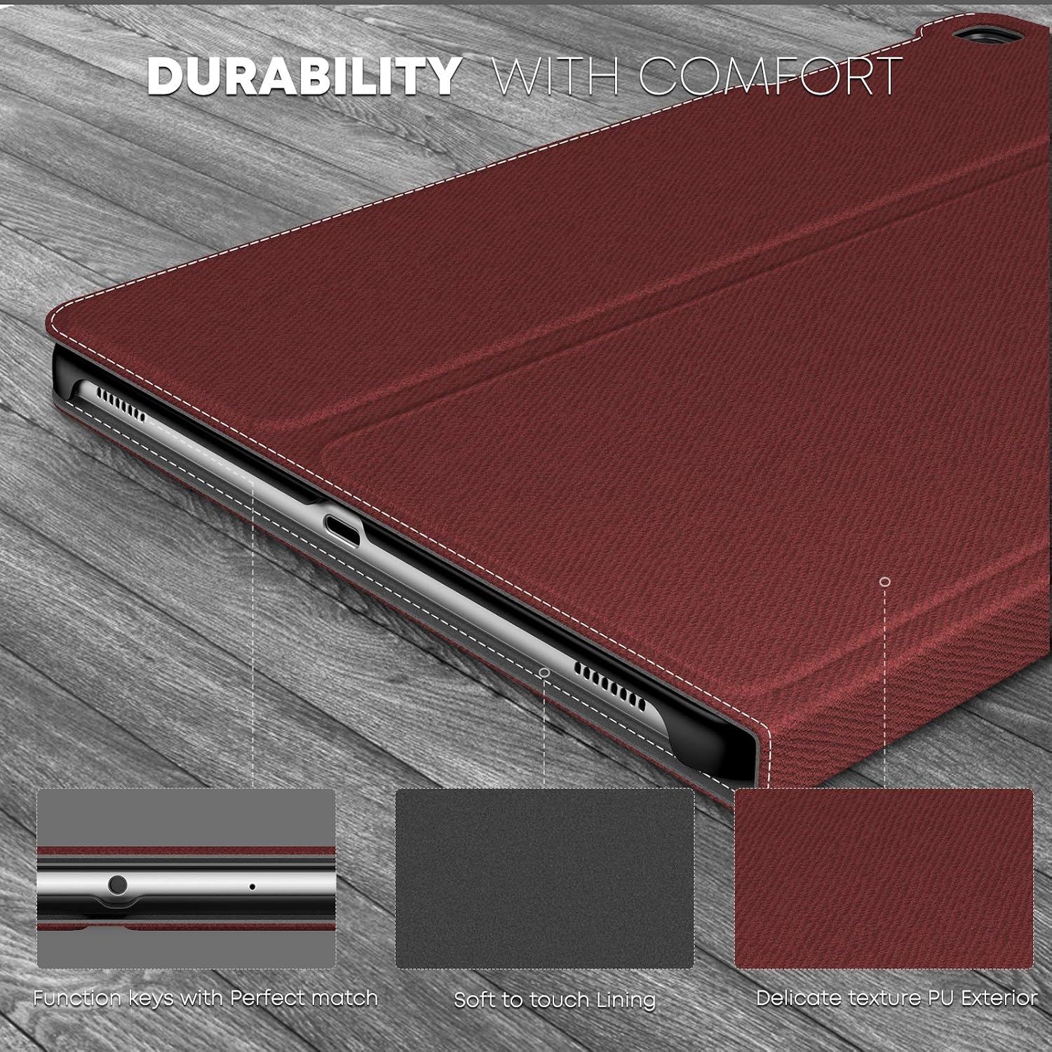 Infiland Samsung Galaxy Tab A 10.1 2019 Case, Multiple Angle Stand Cover Compatible with Samsung Galaxy Tab A 10.1 Inch Model SM-T510/SM-T515 2019 Release Tablet, Dark Red