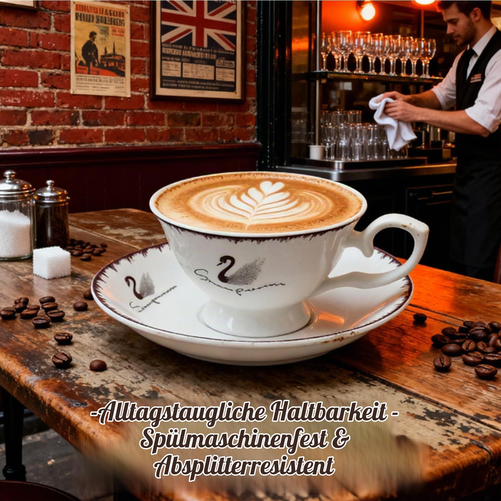Gold Türkische Kaffeetassen, Mokkatassen-Set für 4 Personen, 4-teilig, Weißgold, 4 Espressotassen und 4 Untertassen