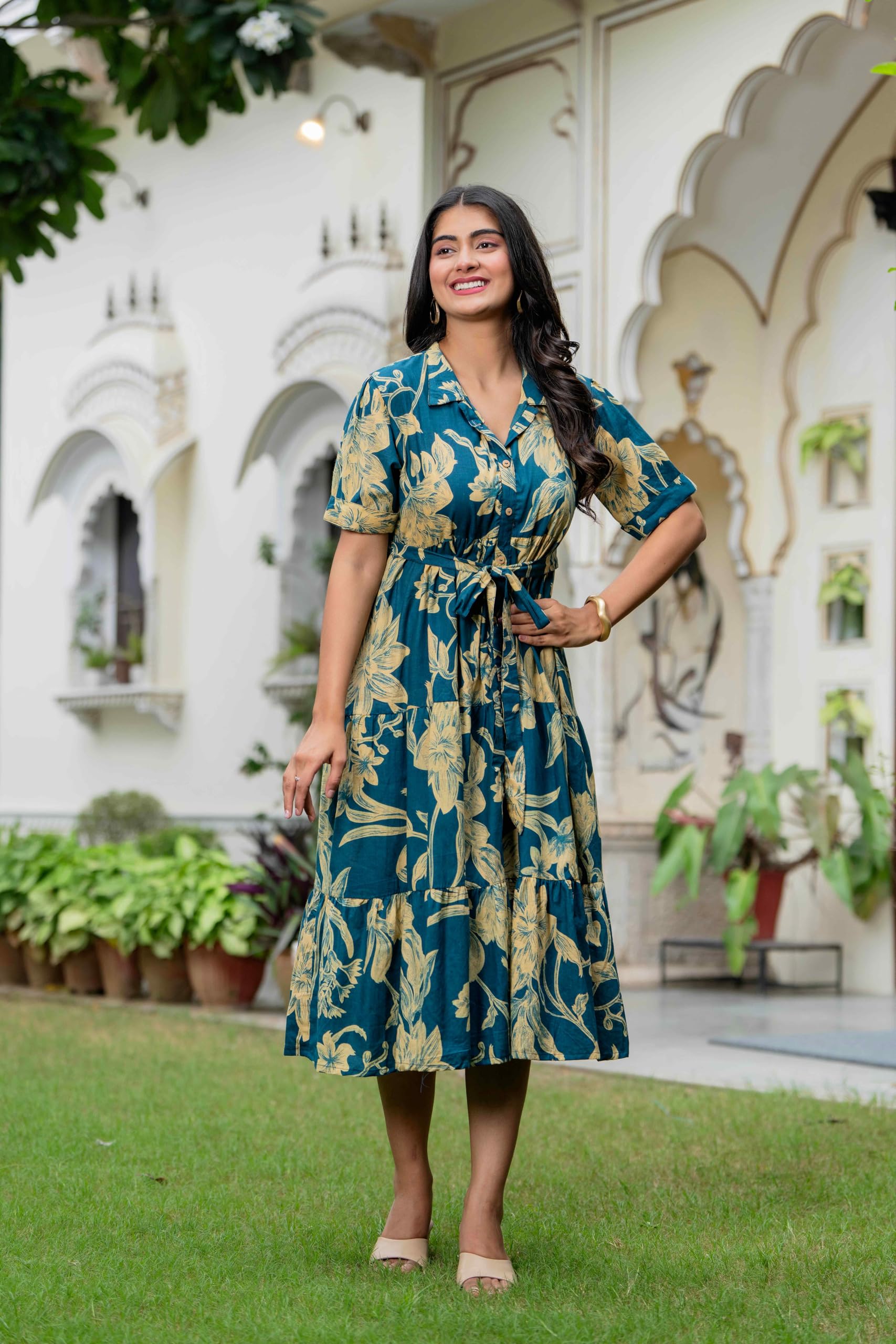 Jikonet - Vestido de mujer con estampado floral de una pieza, maxi, informal, cómodo, vestido midi largo para mujer