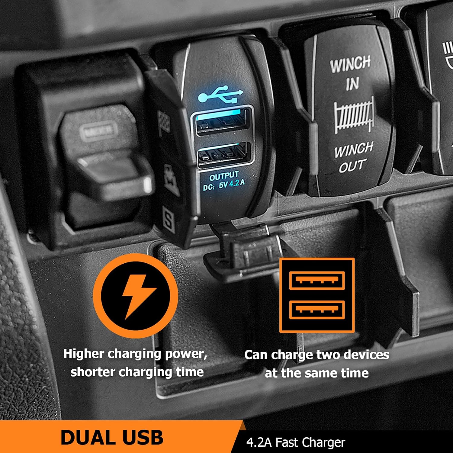 WeiSen 4.2A Dual USB Port Wiring Harness Fit for Polaris RZR Ranger General image 2
