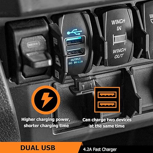 Miniatura 2 de WeiSen Cargador USB dual 4.2A Plug & Play, estilo interruptor basculante, 18 AWG, 12 V24 V, carga rápida con barra de alimentación de pulso,