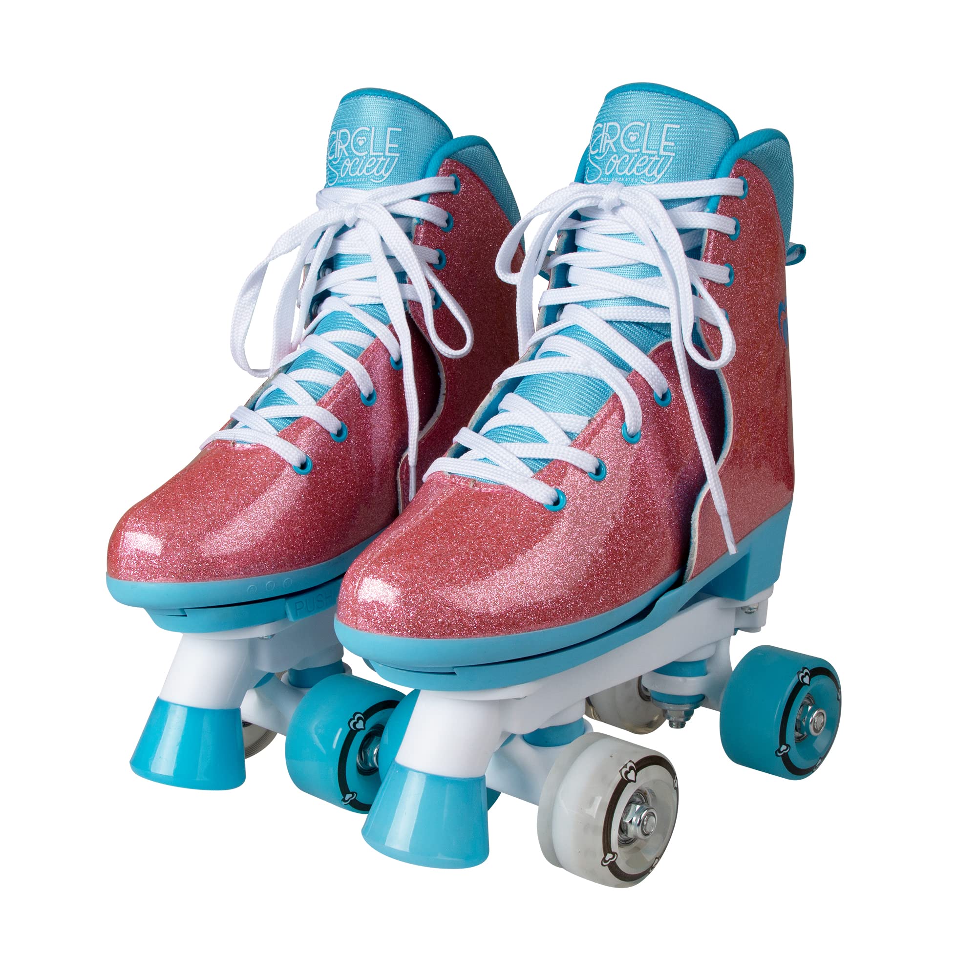Circle Society Adjustable Kids Roller Skates, Sizes 12-3 & 3-7 US, Indoor & Outdoor Roller Skates, Comfortable Lace-Up Design for Beginners, Fun Gift for Girls, Toddler Quad Skates for Youth & Teens