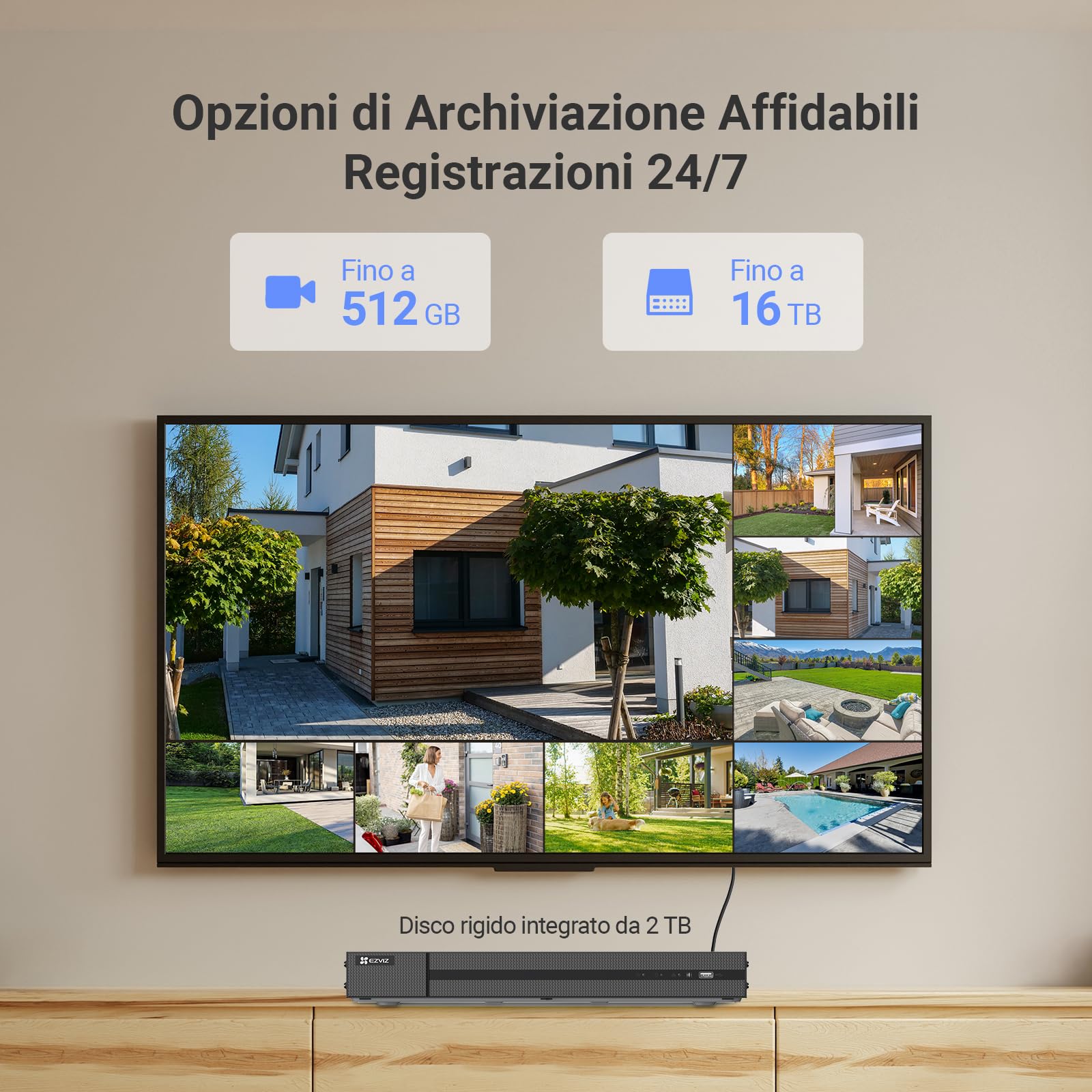 EZVIZ 4K PoE Kit Telecamera da Esterno, 4K NVR 4CH 16TB + 4x 8MP Telecamera, Rilevamento di Uomo/Veicolo, Visione Notturna a Colori, Impermeabile IP67, Registrazione 24/7