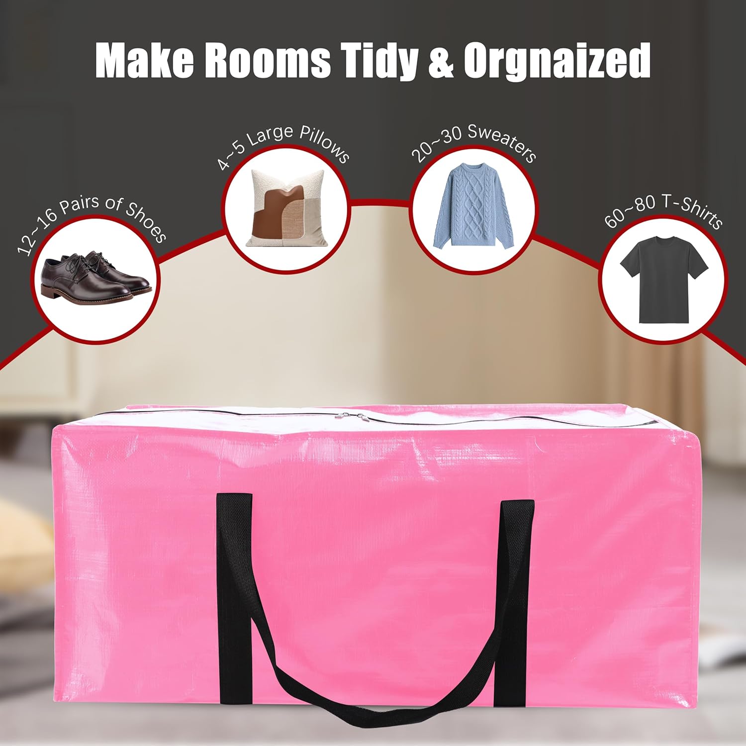 8 Pack Extra Large Moving Bags with Zippers & Carrying Handles, Heavy-Duty Storage Tote for Space Saving Moving Storage, Fold Flat, Alternative to Box and Bin,Pink - Image 5