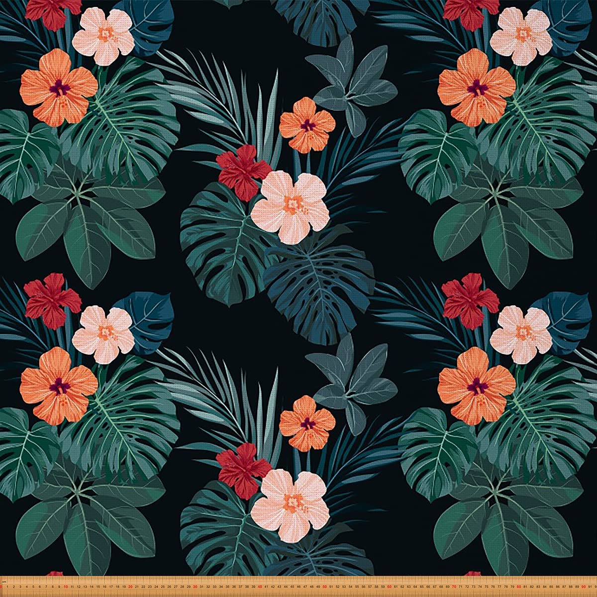 Tropical Floral Upholstery Fabric by The Yard,Exotic Palm Leaves Reupholstery Fabric for Chairs,Hibiscus Flowers Room Fabric for Outdoor and DIY Projects,2 Yards,(L184*W150cm) Dark Green