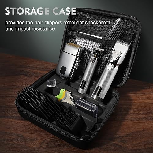 Miniatura 4 de Juego de cortapelos profesional para hombres, afeitadoras eléctricas de aluminio para hombres, kit de peluquería y recortadora con estuche de viaje