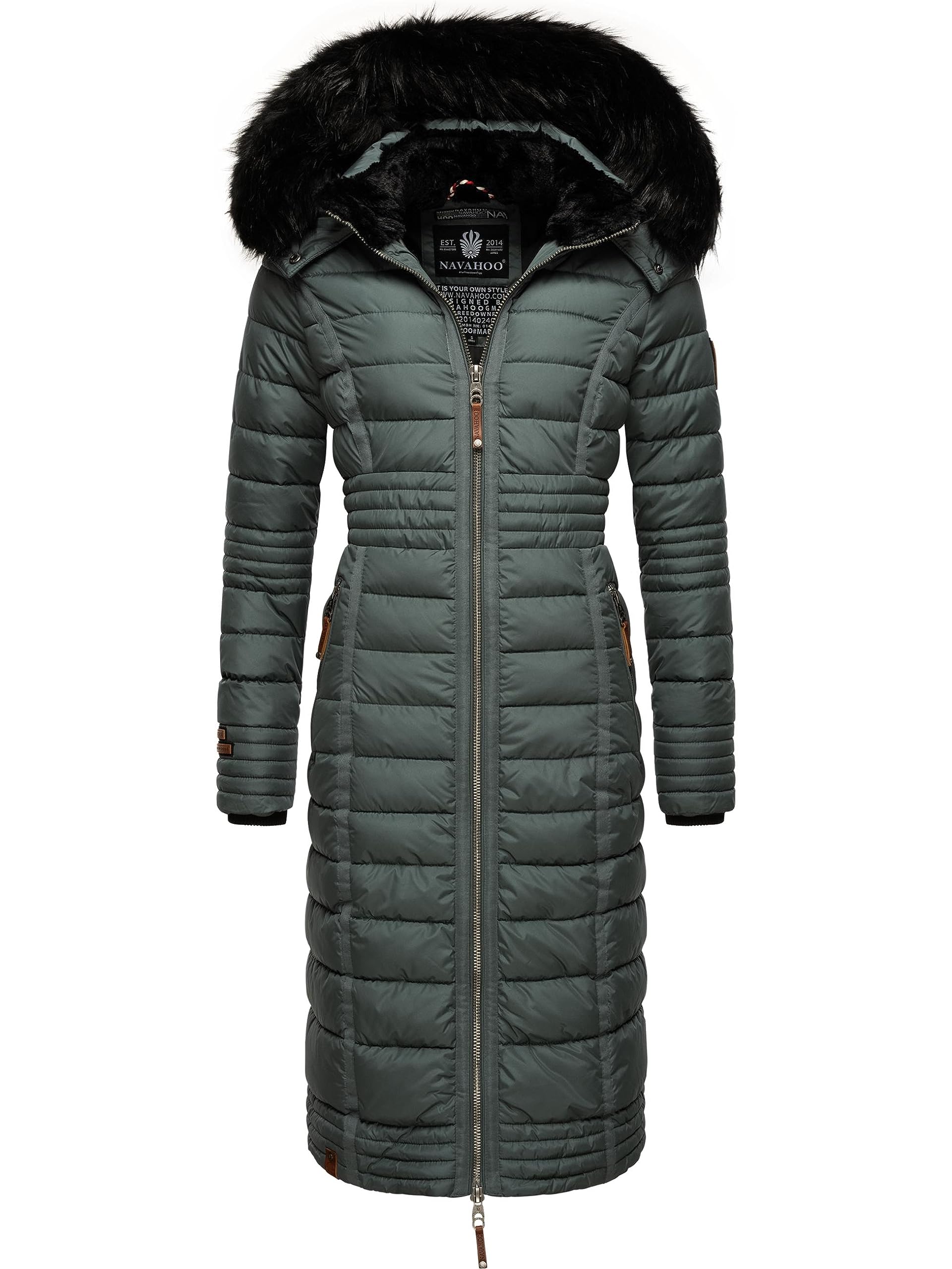 Navahoo Women's Stormy Blue Umay Winter Coat, Warm Quilted Coat, Long, With Hood, Xs–Xxl, M