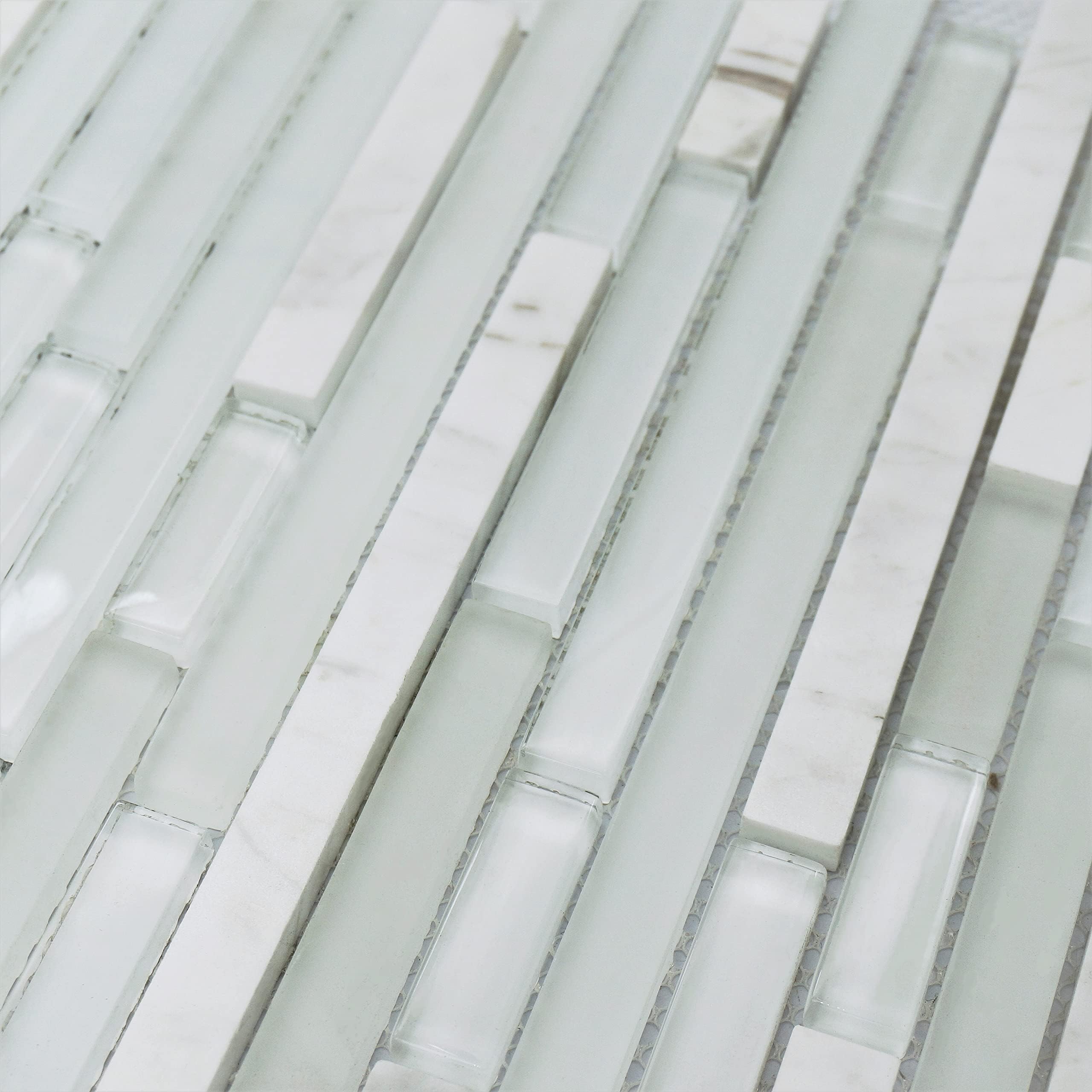 Genoa Bianco Stripes Glass and Stone Mosaic Tiles Sheet for Walls Floors Bathroom Kitchen (1 Sheet 30cm x 30cm)