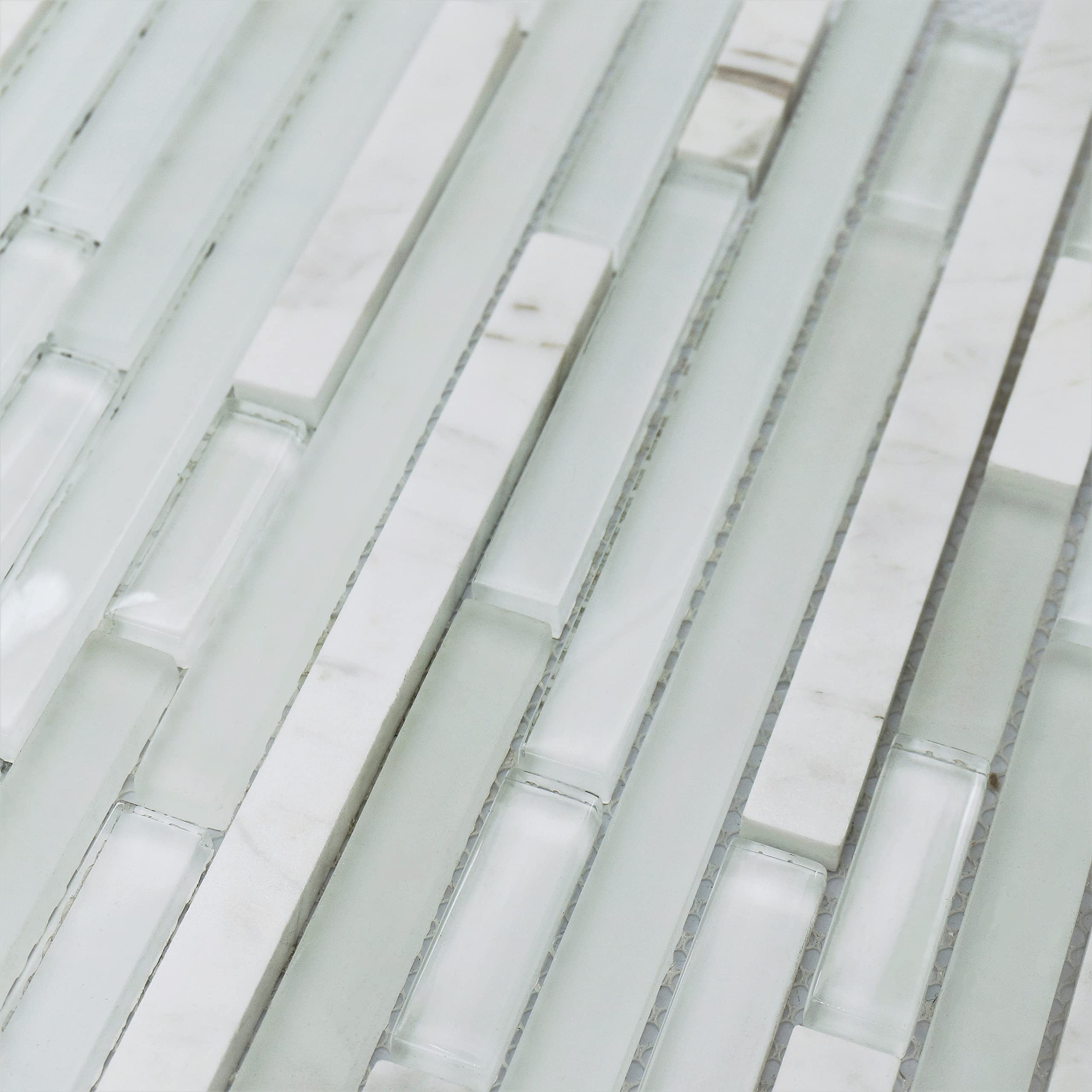 Genoa Bianco Stripes Glass and Stone Mosaic Tiles Sheet for Walls Floors Bathroom Kitchen (1 Sheet 30cm x 30cm)