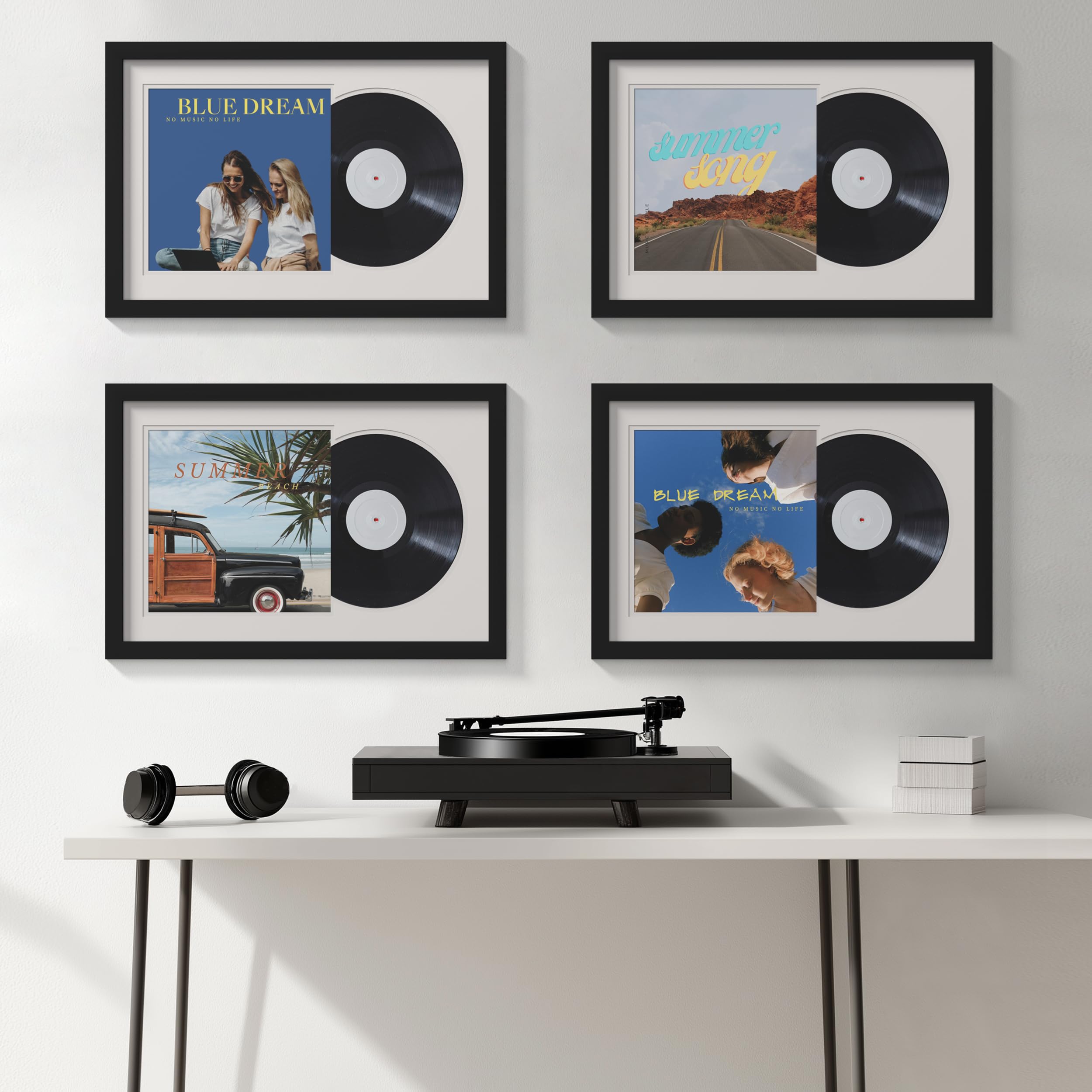 Eletecpro Cornici per dischi in vinile, 40,6 x 61 cm, 30,5 cm, con 2 tappetini double face, cornice nera classica con copertura in acrilico, per album da parete, decorazione per la casa, confezione da