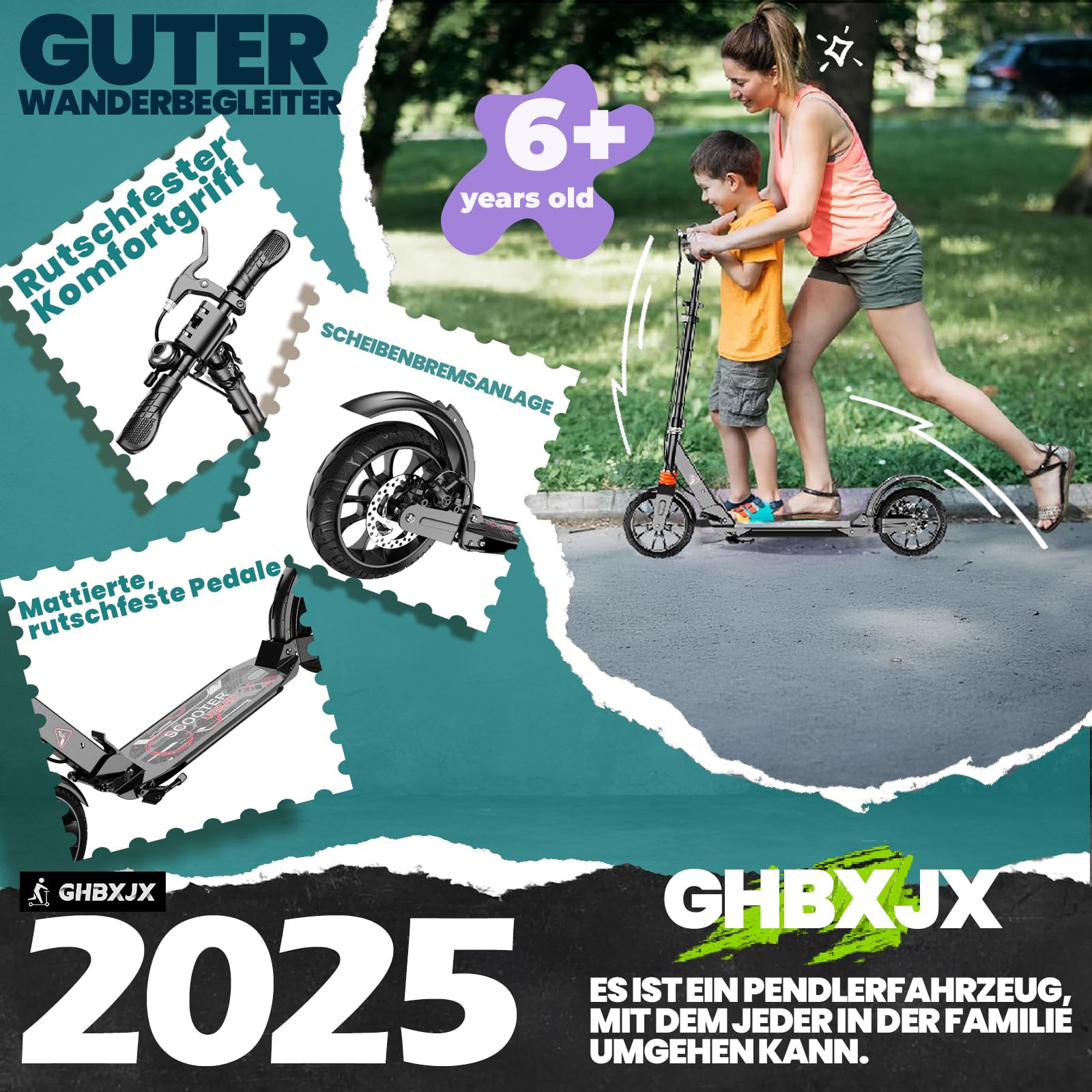 Faltbarer Scooter Pro, Roller für Erwachsene bis 150kg Verstellbar Scooter, ABEC-9 Lagern, Roller Kinder- Klappbar Lenker hinterradbremse und Stoßdämpfer, 4-Fach Höhenverstellbar
