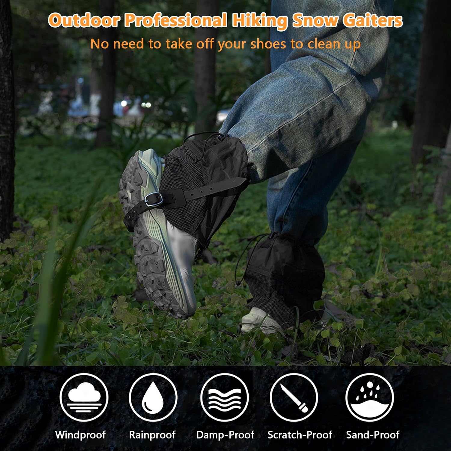 Fabater Trail Gaiters, Adjustable Low Shoes Gaiters for Hiking Boots, Short Leg Guards for Men Women, Boots Gaiters for Climbing, Camping, Sand Snow