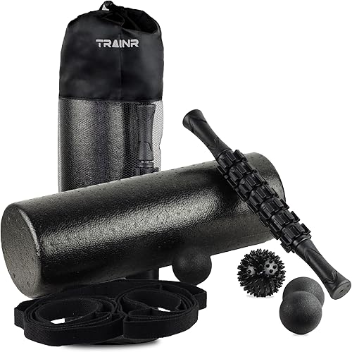 Kit de rodillos de masaje de 7 piezas con bolsa de transporte Trnr-MRK-BLK, equipo de ejercicio para alivio físico, equipo de entrenamiento incluye