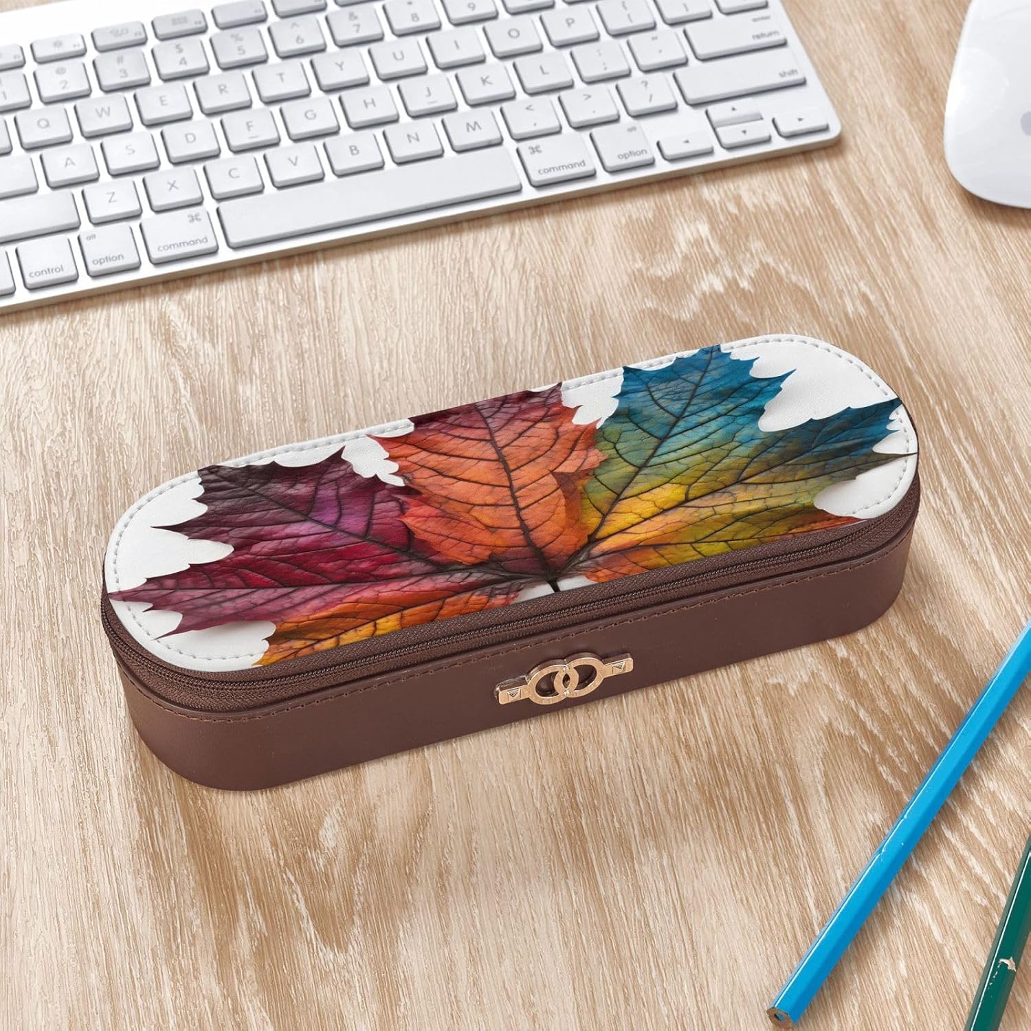 Colorful Maple Leaves (2) Leather Multi Slot Pen Storage Case image 3