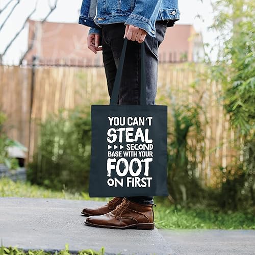 Miniatura 4 de Gift for Baseball Fans You Steal Second Base with your Foot on First Love Navy Black Multicolor Canvas Tote Bag