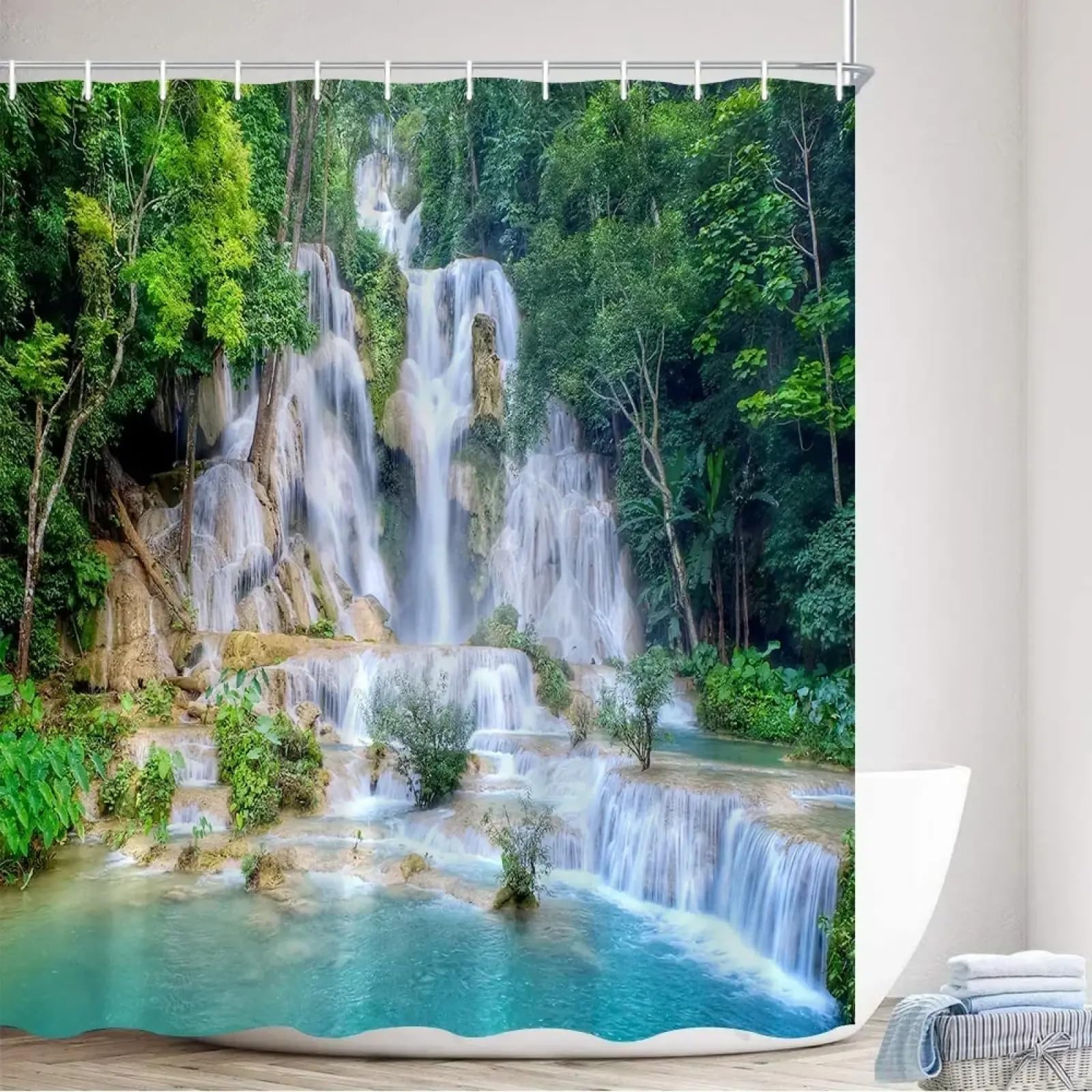 Rideau de douche de qualité supérieure paysage de forêt tropicale anti moisissure