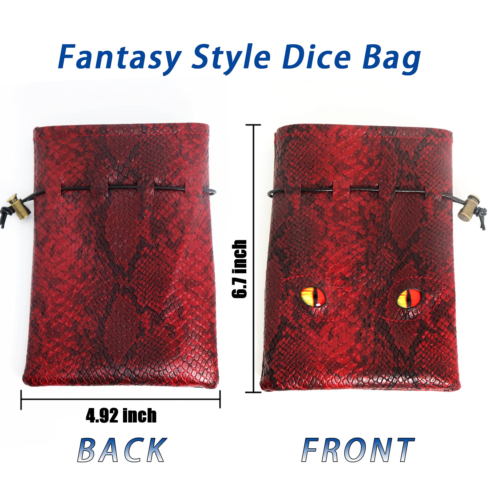 Byhoo Borsa per Dadi Con Occhi Fosforescenti - Contiene 6 Set, Sacchetto per Monete in Pelle di Drago Rosso Fuoco per Giochi da Tavolo DND e RPG