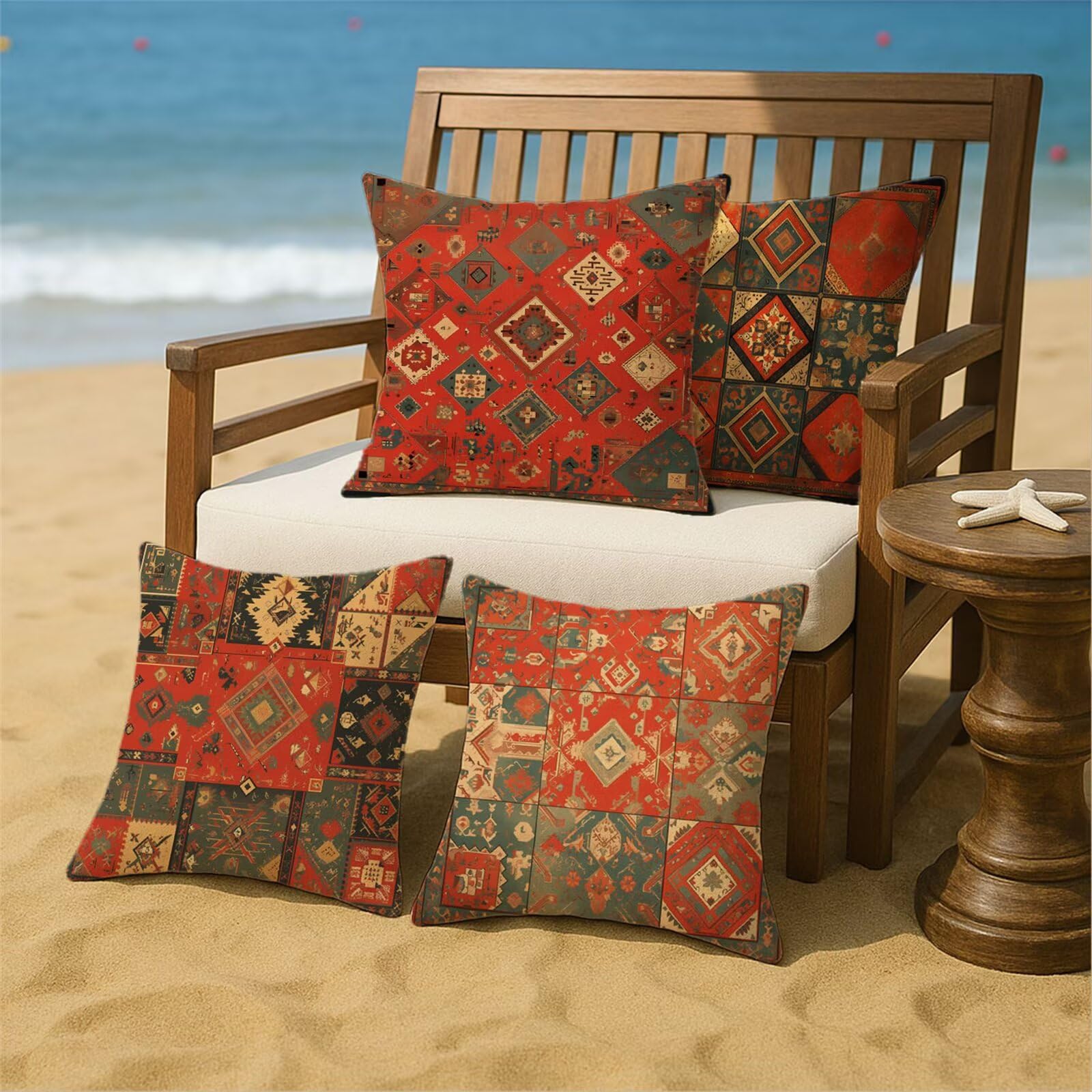 Kissenbezug 60x60 cm 4 Stück Terrakotta Outdoor Kissen Wetterfest Samt Kissenhüllen mit Unsichtbarer Reißverschluss Böhmen Dekokissen für Terrassen Balkon Deko Gartenkissen Outdoor Sommer Gifts z-567
