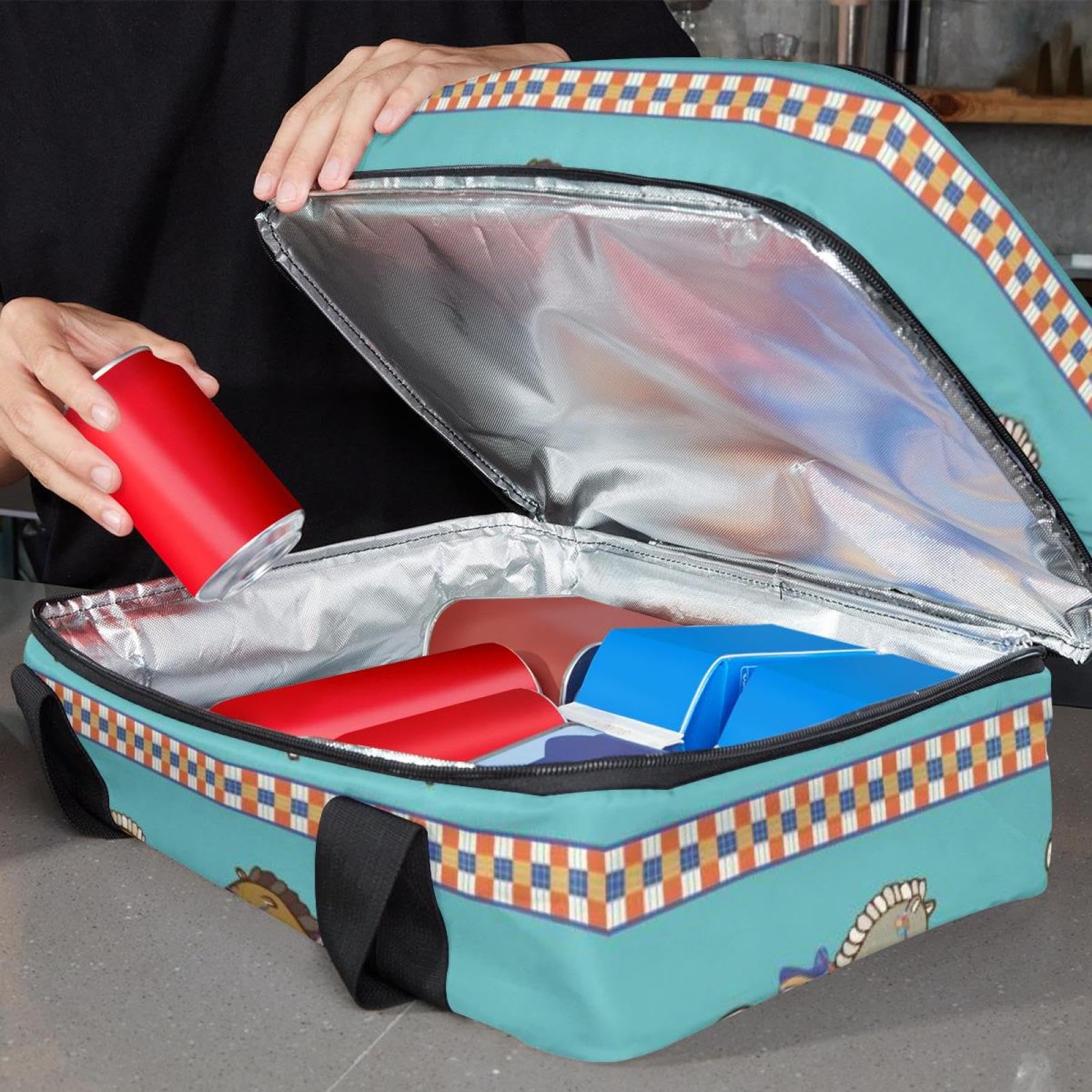 Grand sac à déjeuner isotherme pour homme et femme, double couche, étanche, étanche, réutilisable, sac fourre-tout pour le travail, l'école, le pique-nique, la plage, le camping, les voyages, motif