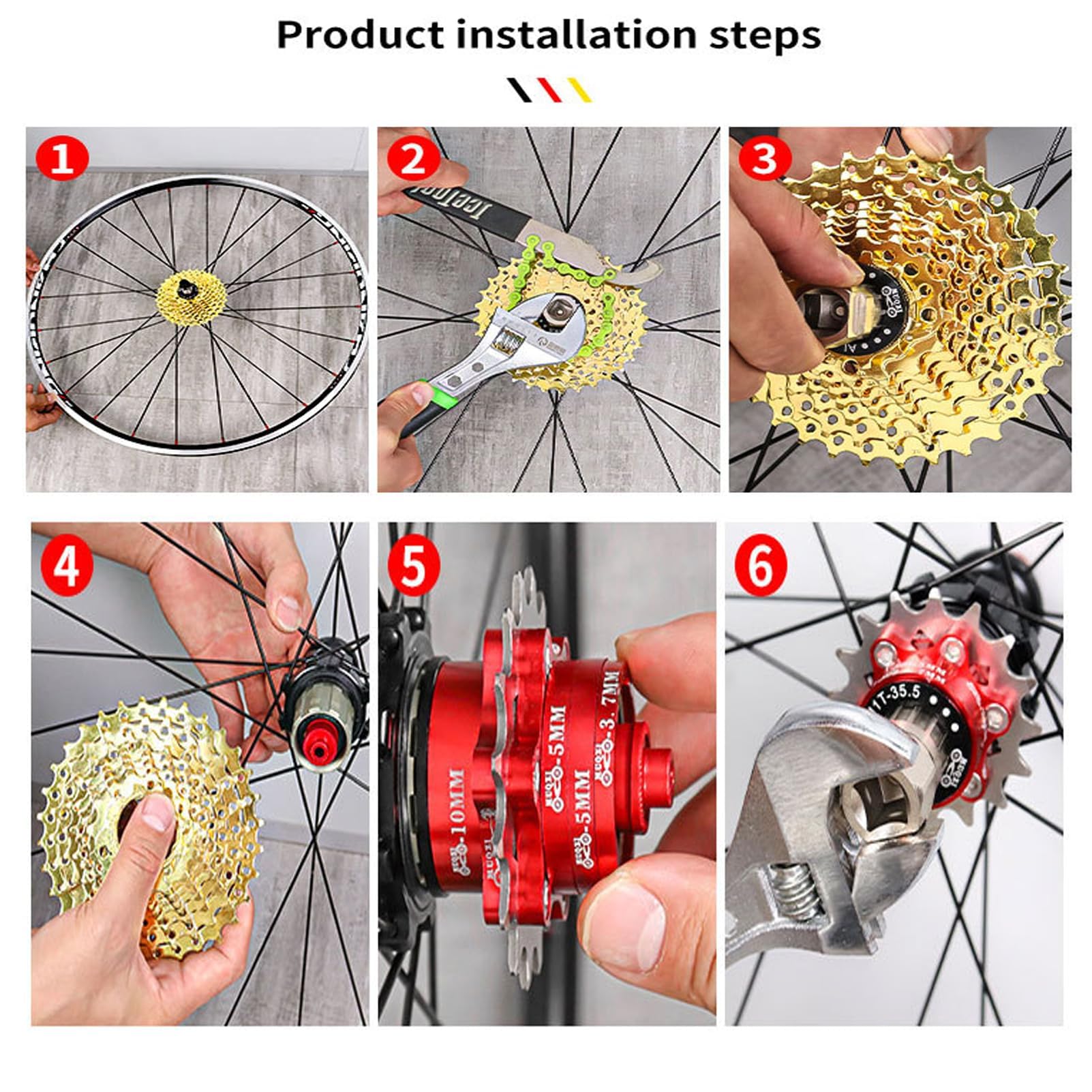 Yundxi Bike Single Speed Conversion Kit 12T13T/14T/15T/16T/17T/18T/19T/20T/21T/22T Bicycle Single Speed Cassette & Spacers Accessories (Gold - Image 3