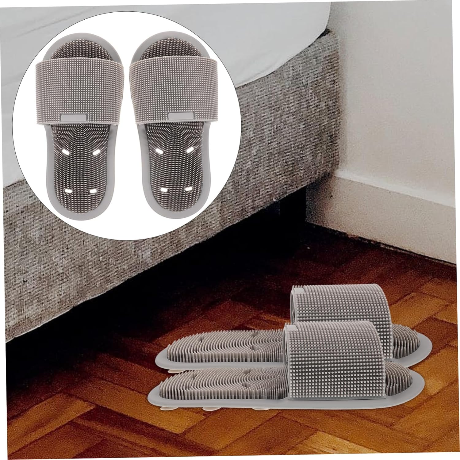 1pair Comfortable Silicone Massage Slippers for Home Foot Strong Bathroom Slides for Relaxation and Circulation Improvement Gray