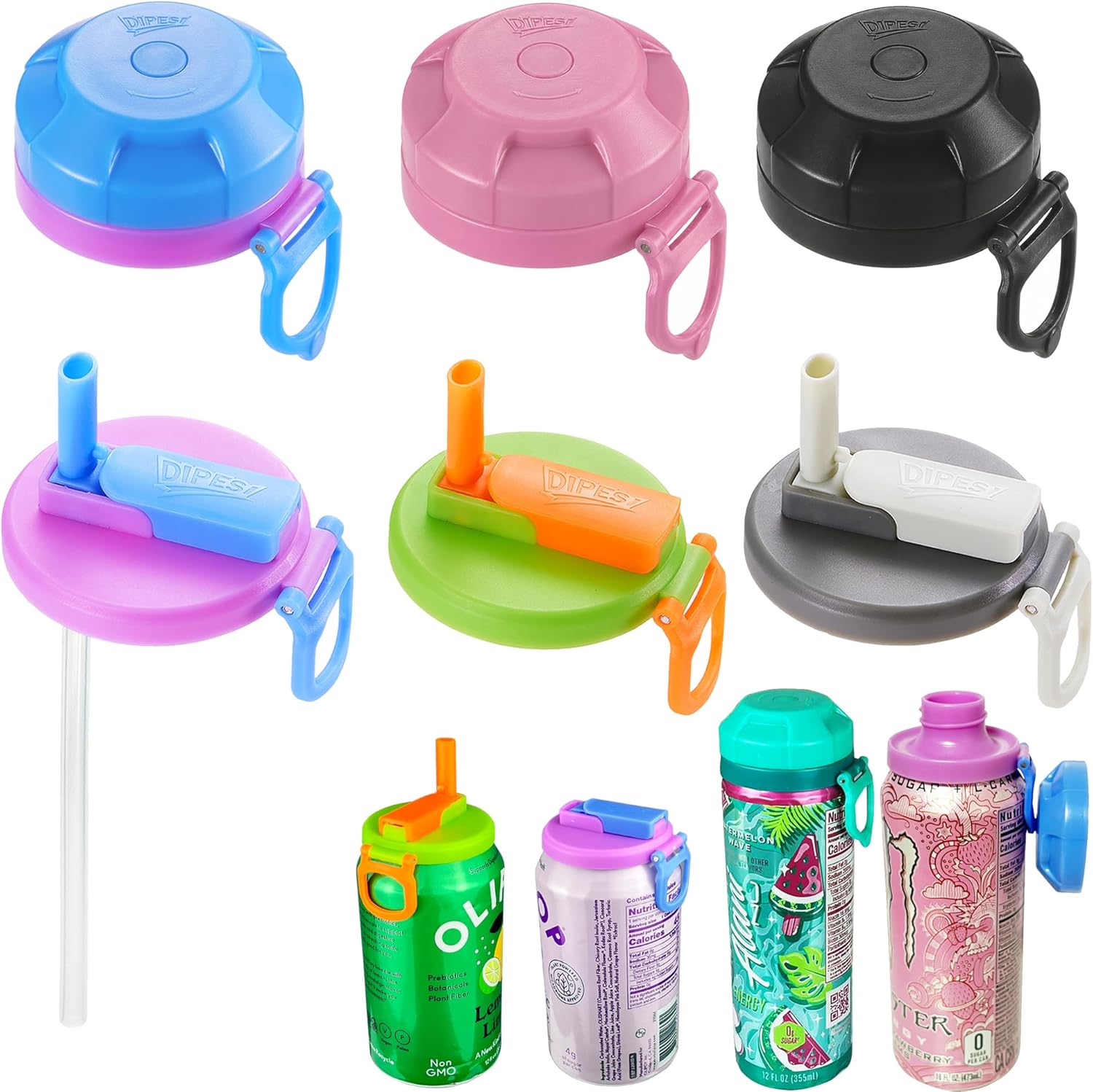 DIPESI 6 Pack Soda Can Lids – 3 Magnetic & 3 with Straw, Reusable Airtight Can Covers, BPA-Free, 4 Colors, Keep Drinks Fresh & Bug/Dust Free, Fits Standard Cans for Beer, Soda, Juice, BBQ & Beach