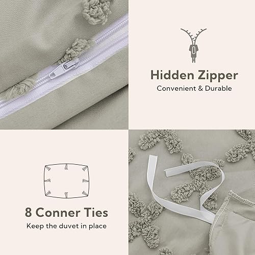 Miniatura 4 de MILDLY Juego de funda de edredón tamaño Queen, 3 piezas, estilo Shabby Chic Boho copetudo niebla salvia para el hogar, juego de ropa de cama suave