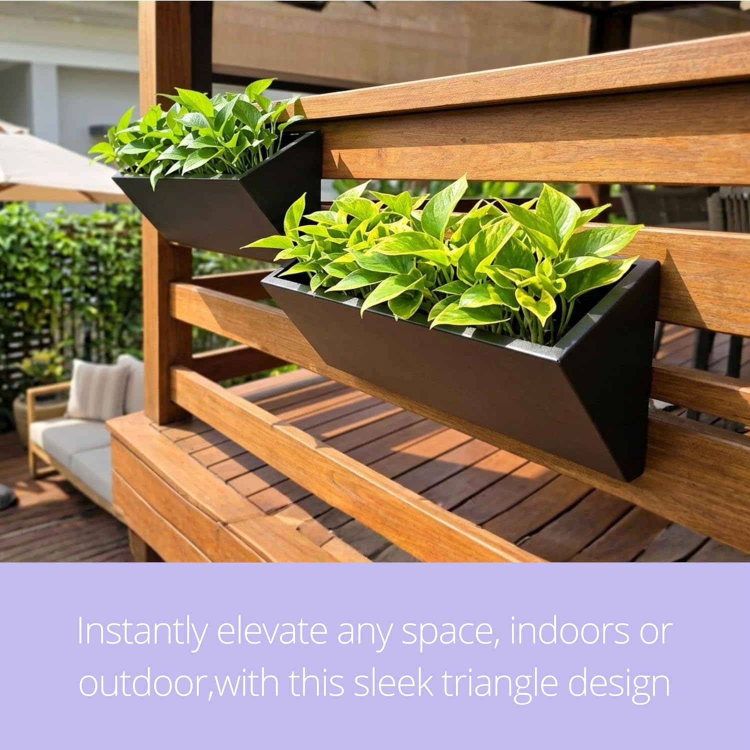 LaLaGreen Outdoor Wall Planters (30 Inch, 2 Pack) Triangle Black Carbon Steel Metal Hanging Flower Pots for Succulents, Large Geometric Wall Mounted Plant Holders, Unique Vertical Garden Home Decor