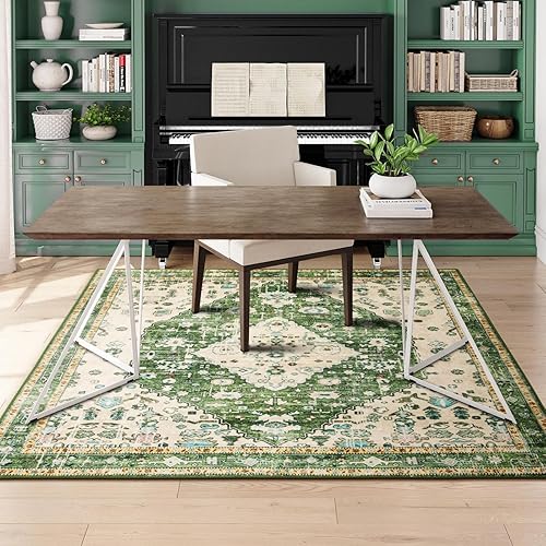 Miniatura 60 de Lahome Tapete tribal bohemio, pequeño, suave, antideslizante, lavable, de pelo corto, para piso en puerta, interior, entrada, baño, silla, Verde