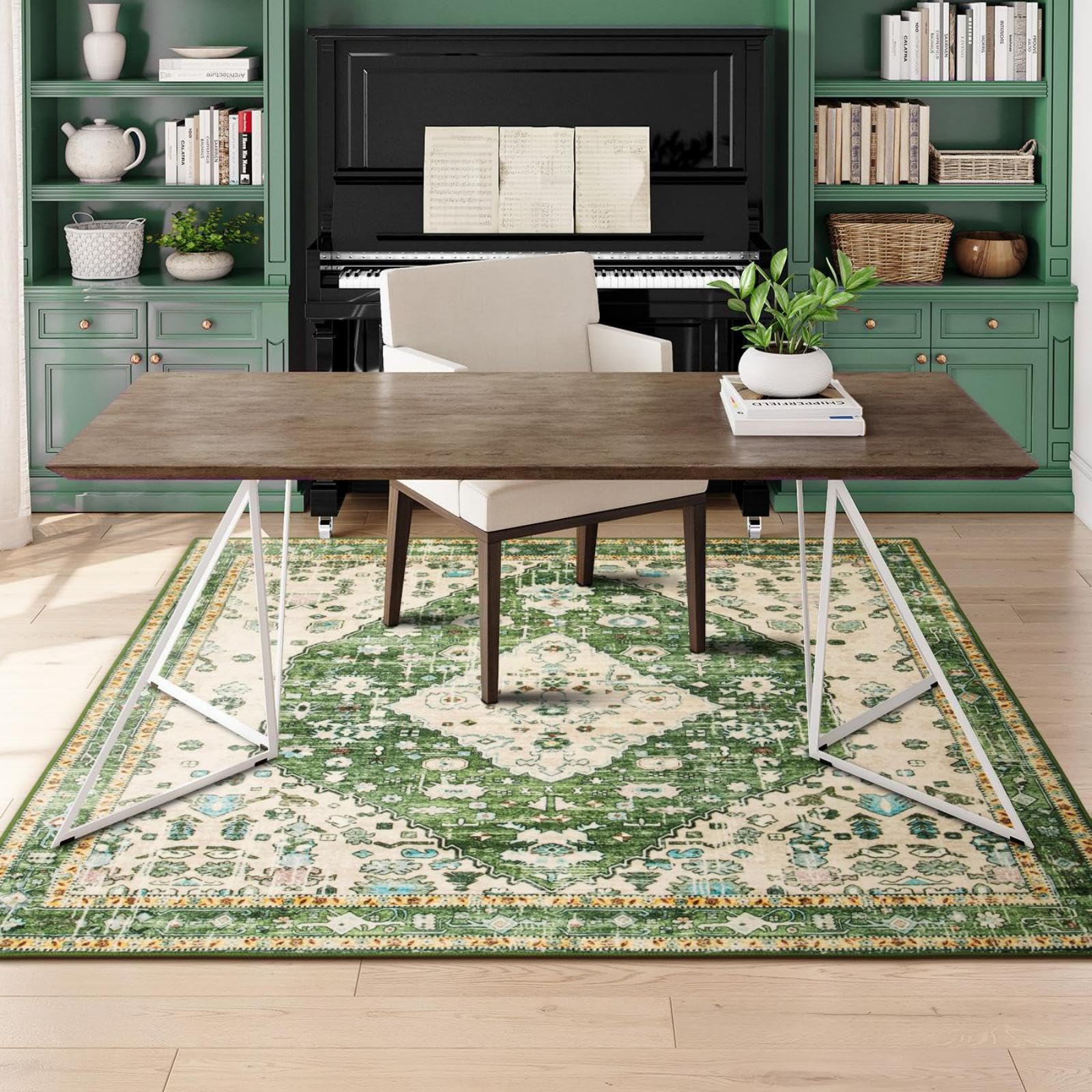 Lahome Washable Rugs 8x10 Pink Rugs for Bedroom Girls, Boho Tribal Nursery Living Room Area Rug, Vintage Large Soft Non Slip Indoor Carpet for Dorm Classroom Kids Room (8x10ft,Pink): 8' x 8' (Square) Green