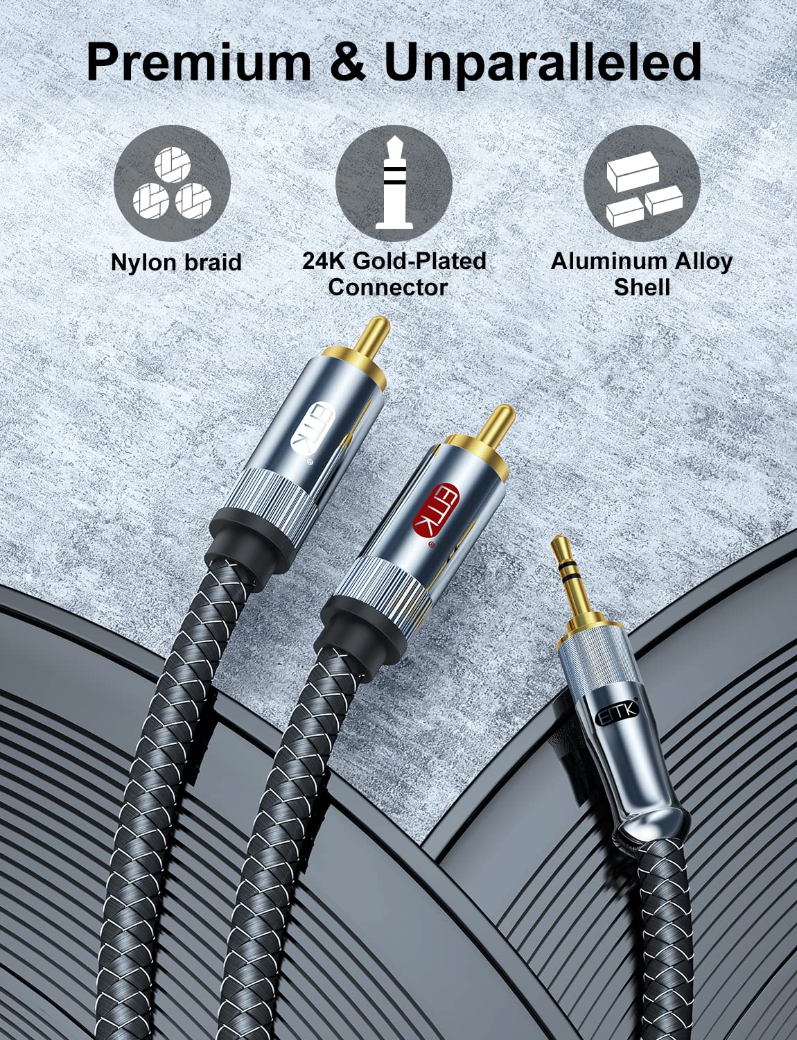 RULGOI 2 RCA Macho A Jack 3.5mm Hembra, Audio Auxiliar Chapado En Oro, Cable Audio Estéreo Jack Hembra A 2RCA Para Amplificador, Altavoces, Tocadisco, Mezclador, TV, MP3, Móvil,Tablet, PC