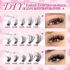 Eefofnn Lash Clusters Kit Full Lash Extension Kit 300 pcs Volumious Eyelash Clusters Thick 60D+80D+100D Cluster Eyelash Extensions with Bond and Seal Glue Mixed Styles D Curly Individual Lashes Kit