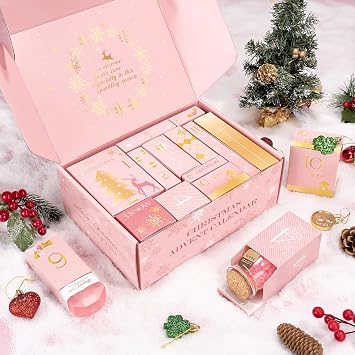 Advent Calendar 2025 Adult Women, 12 Days of Christmas Advent Calendar for Her, Women, Mom, Wife, Teens, Girlfriend, Sister - Unique Pink Spa Gifts Basket Set, Christmas Countdown Self Care Gifts Set