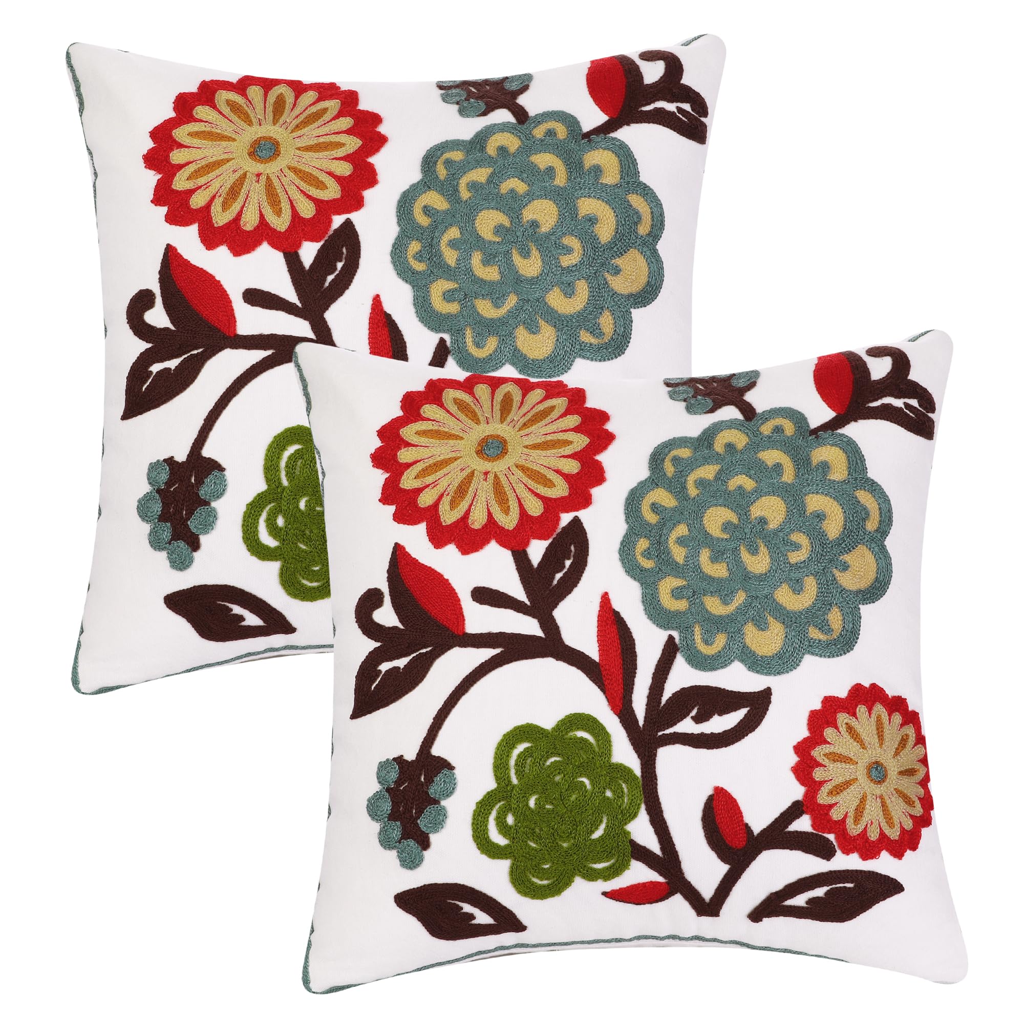 Housse de coussin brodée fleur bleue 45x45 cm lot de 2 pour décoration de salon et terrasse