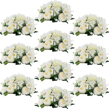 Flower Balls Centerpieces for Tables White Silk Rose, 10Pcs | Mix Flowers Arrangement, Specially Designed for Weddings, Reception, Celebration Decor for Couples, Newlyweds