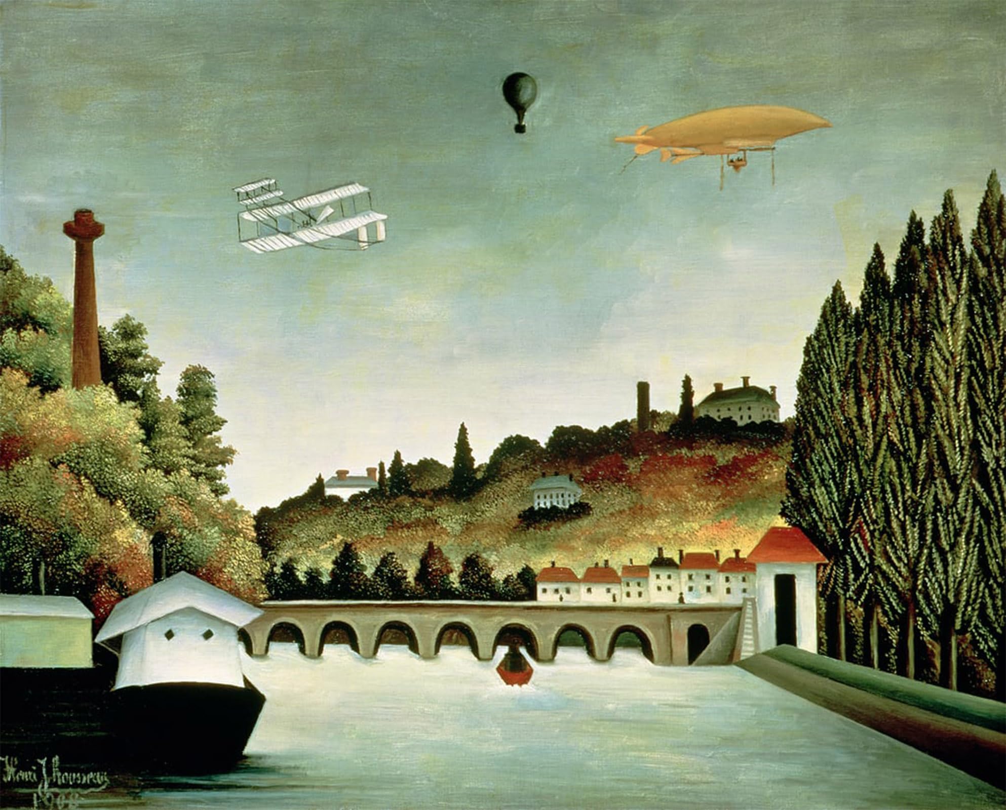 SERENDIPITP Vintage Picture Print on Canvas Wall Art Poster View of the Bridge At Sevres and the Hills At Clamart St Cloud by Henri Rousseau Artwork Print Poster for Wall Decor 60x90cm