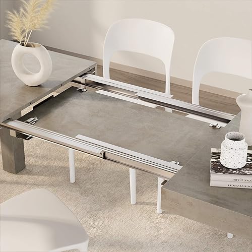 Miniatura 3 de Mobili Fiver, First Extendable Table, 47.2(78.7) x31.5 in, Concrete Effect, Grey, Made in Italy Efecto gris concreto,Ashwood Negro,Ashwood