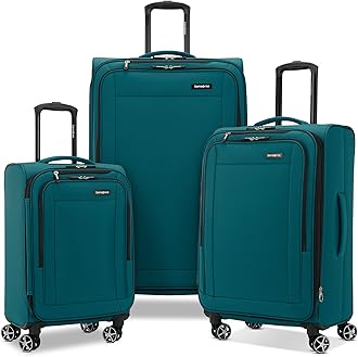 Samsonite Saire LTE Softside Expandable Luggage with Spinner Wheels, Pine Green, 3-Piece Set (Carry On/Medium/Large)
