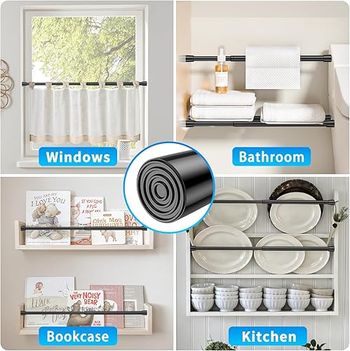 Miniatura 6 de Barra de tensión negra, pequeña barra de tensión de 18 a 28 pulgadas, barra de cortina ajustable de tensión pequeña, sin taladrar, barra de cortina