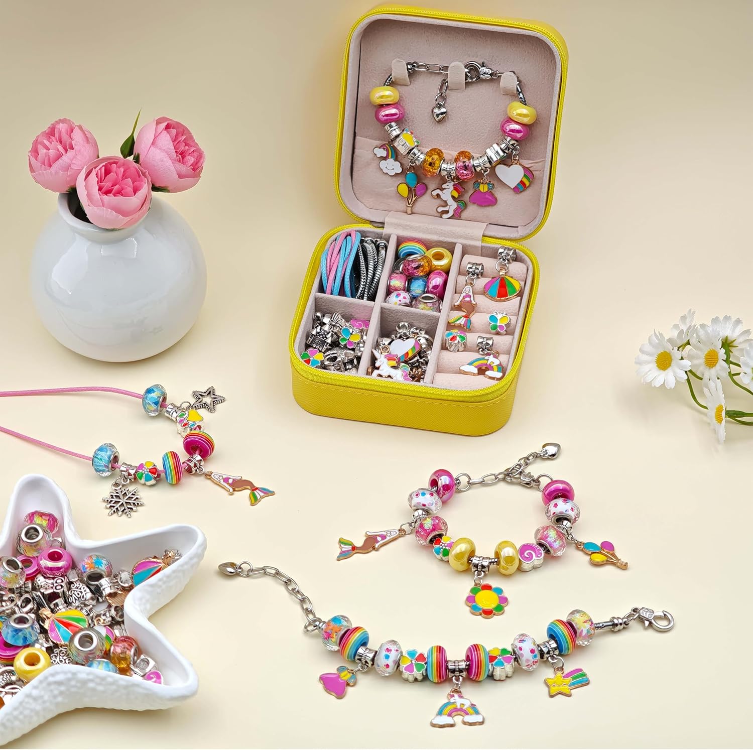 ONADEBY Charm Bracelet Making Kit - Colorful DIY Jewelry Making Kit for Girl, Friendship Bracelet Kit with Portable Jewelry Box for Birthday Christmas New Years Easter Valentine Craft Gifts